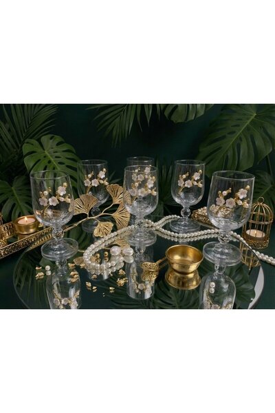 ÇNR Home Collection طقم تقديم القهوة لـ 6 أشخاص مع أكواب على شكل أصداف المحار وتماثيل زهور الأقحوان - طقم قهوة تركية مع أكواب زجاجية