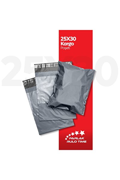 PARLAK RULOTIME 25 x 30 + 5 100 Adet 80 Micron Cepli Gri Kargo Poşeti