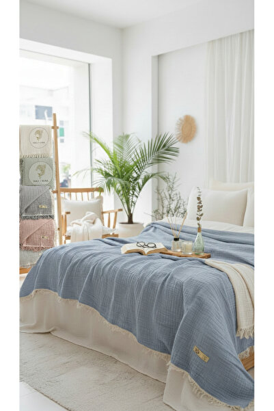 TaraAura Blue, 100% cotton double 3-layer muslin bedspread