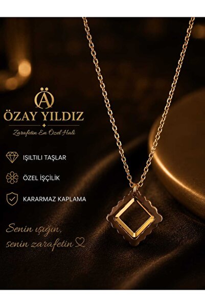 KARE DESENLİ GOLD KADIN KOLYE