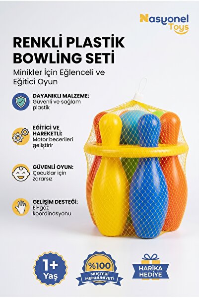 NASYONEL TOYS Çocuklar İçin Renkli Plastik Bowling Seti Eğitici Aktivite Oyunu