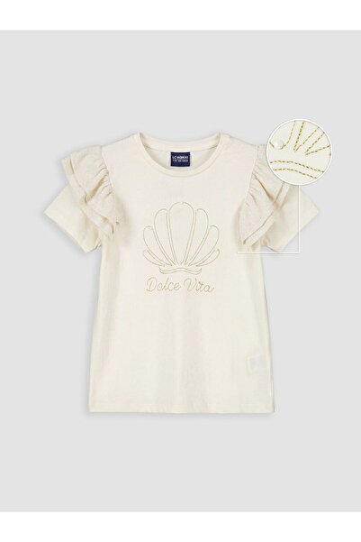 LC Waikiki Lcw Kids Crew Neck Beaded Girls' T-Shirt