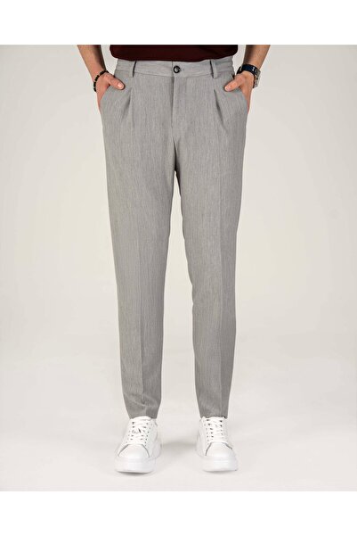 TerziAdemAltun Italian Style Slim Fit Men's Trousers with Waist Detail Gray T...