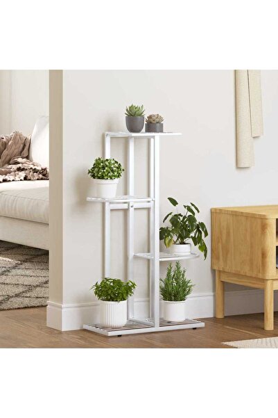 vidaxl Suport pentru flori cu 4 nivele, alb, 43x22x76 cm, metal