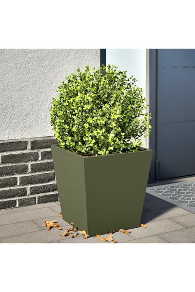 vidaxl Jardiniera de gradina, verde masliniu, 40x40x40 cm, otel