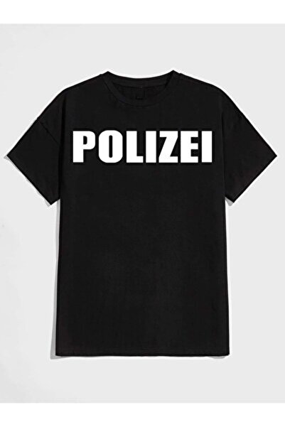 yiou trendy clothing تي شيرت VASK للجنسين مطبوع عليه POLIZEI مقاس كبير