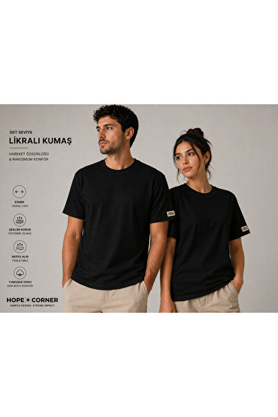 hope corner Unisex Basic Tişört %100 Pamuk Likralı Rahat Kalıp Beyaz