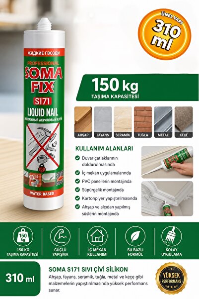 Soma S171 Sıvı Çivi Silikon 310 ml Montaj Yapıştırıcısı Ahşap Fayans Seramik ...