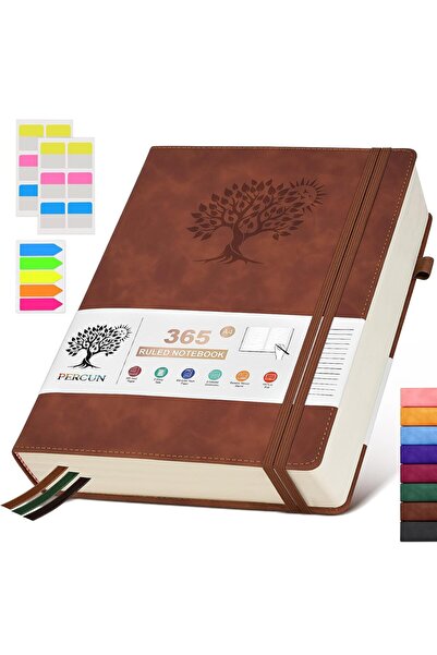 Generic PERCUN A4 Ruled Leather Journal, 365 Pages, 100gsm Thick Paper for Tr...