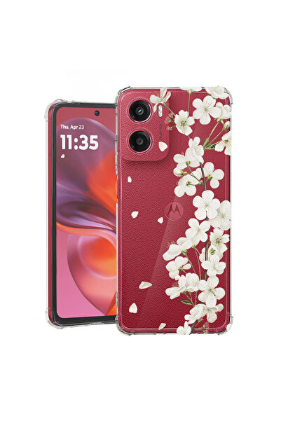 bestcase Противоударен калъф за Motorola Moto G06, Флорален - Естетичен бял ч...