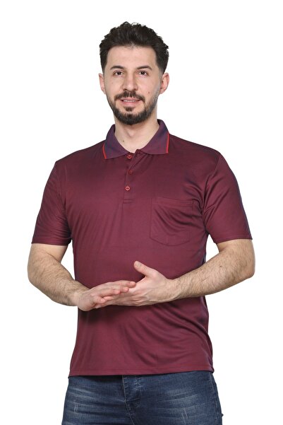 KZC TEKSTİL Bordo Erkek Baba ve Orta Yaş Penye Yakalı Cepli Oxfort Kumaş Pamu...