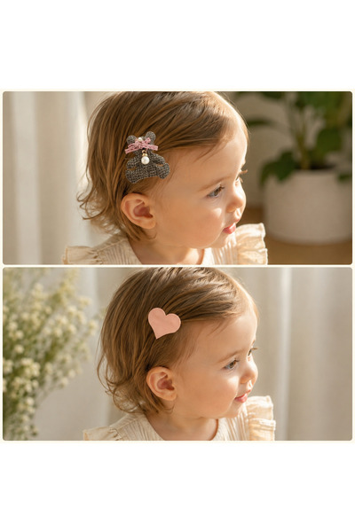 Toka Perisi Baby Gray Teddy Bear Heart Hair-Free Baby Hair Clip Set - Baby Ha...