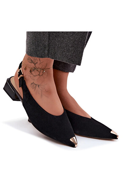 D&A Sandale de damă din piele întoarsă cu toc mic CR61-3050 Negru 39