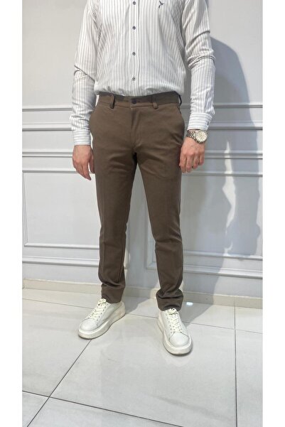 ARES VEREV DOKULU TENCEL KUMAŞ LİKRALI YAZLIK PANTOLON- KAHVERENGİ