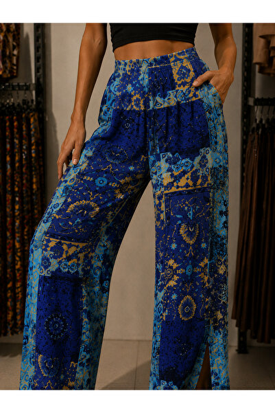 Becha Butik Ethnic Pattern Trousers with Elastic Waist and Tuckered Cuffs