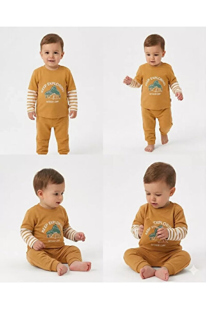 Veraura Lifestyle 6/24 Month Striped Sleeve Detailed Printed Baby Set