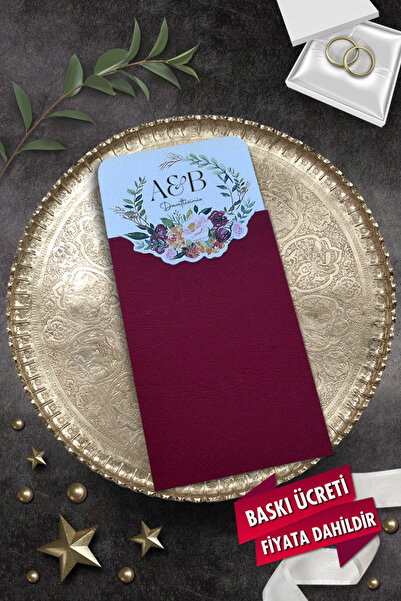 Cem Davetiye Düğün Nişan Nikah Kına Davetiyesi 831 (100 ADET) Baskı Dahil