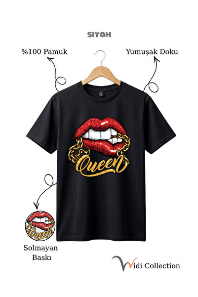 The Baski Tricou Queen cu imprimeu buze și lanț, 100% bumbac, croială normală