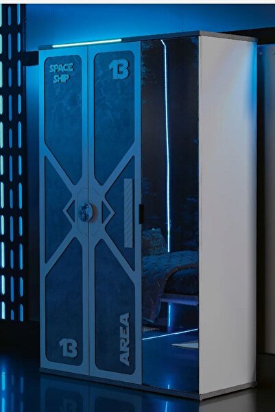 Palmera SPACE 3 Kapaklı Genç Odası Gardırop LED Işıklı Elbise Dolabı MDF 182 cm