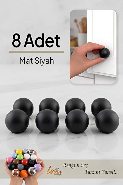 GLASWEN 8 Adet Sert Plastik Düğme Yuvarlak Top Mat Siyah Dolap Mobilya Mutfak...