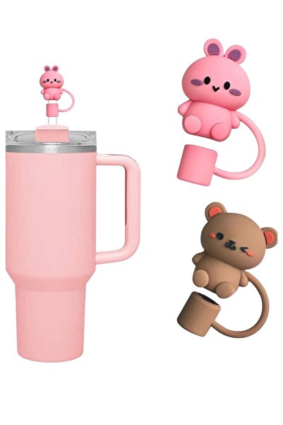 Yenigeldi 10 mm Silicone Straw Stopper – Set of 2 Cute Rabbit and Teddy Bear ...
