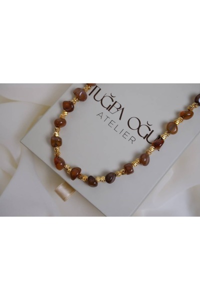 ATELİER TUĞBA Ykl055 White Natural Stone Dorical Necklace (40 Cm+5Cm Extension)