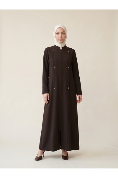 Beyza Giyim 9554 Ferace Pile Detaylı Acı Kahve