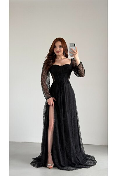 AYŞENUR DİNÇER Romance Dantelli Abiye Siyah