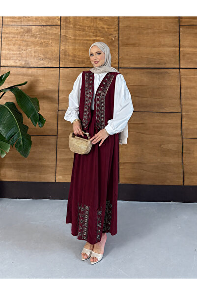 Miss Allos Women's Beaded Embroidered Flowy Vest Skirt Modal Set