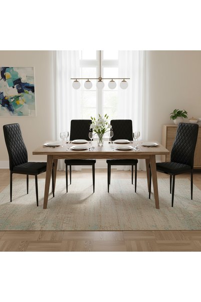 EqiEch 4 PCS Dark Diamond Faux Leather Dining Chair with Black Metal Legs