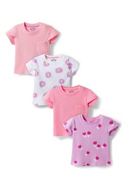 Bonfino 100% Cotton Floral Printed Half Sleeves T-Shirts (Pack of 4) - Multic...