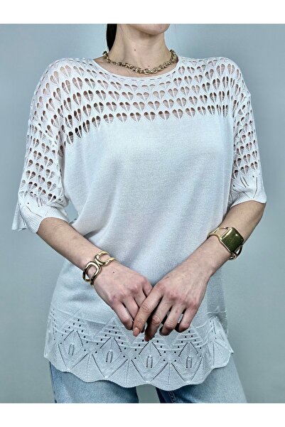GND Openwork Heart Patterned Viscose Knitwear Blouse