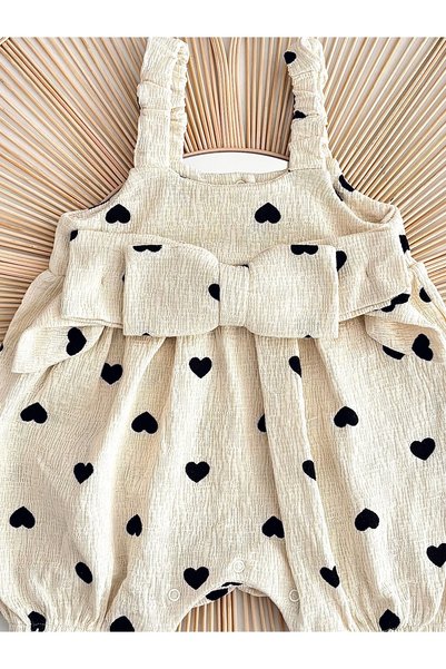 Jammybaby Amore Summer Heart Pattern Bow Detail 100% Cotton Shorts Jumpsuit and Ruffle Hat Set