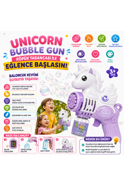 Shoplandu Çocuklar için Pilli Kaliteli Sevimli Baloncuk Tabancası + Likit - K...