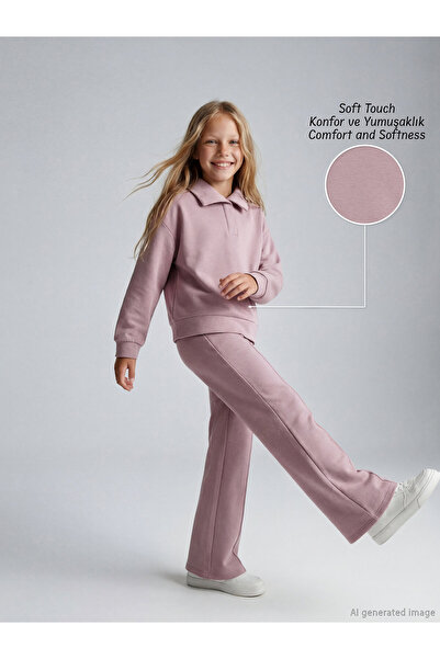 LC Waikiki Girls' Polo Collar Soft Touch Sweatshirt and Sweatpants