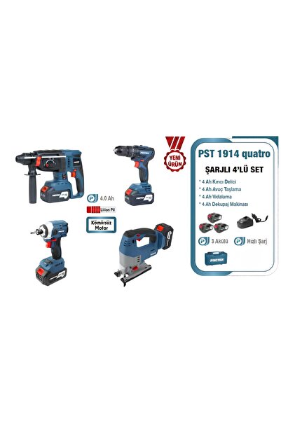 Proter PST 1914 quatro 4.0 Ah 20 V Li-ion Pil Kömürsüz Şarjlı (Dörtlü Makina ...