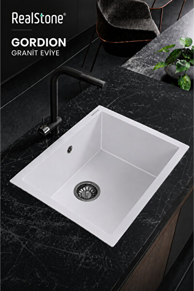 RealStone Real Stone Gordion 52 Granit Mutfak Eviyesi Beyaz 52X47 Cm