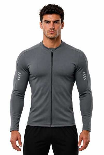 GHASSY CO . Erkek Tam Fermuarlı Dalgıç Kumaş Uzun Kollu Slim Fit Esnek Spor S...