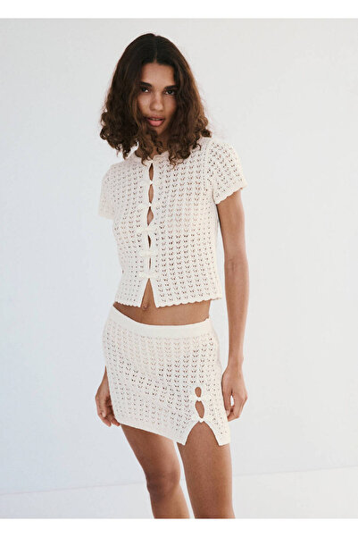 MANGO Woman Short openwork knitted skirt