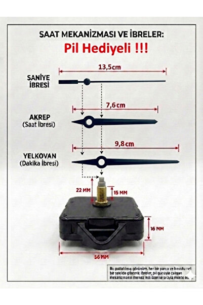 Silvanature Akar Saat Mekanizması Sessiz Duvar Saat Mekanizması 22 Mm Şaft - ...