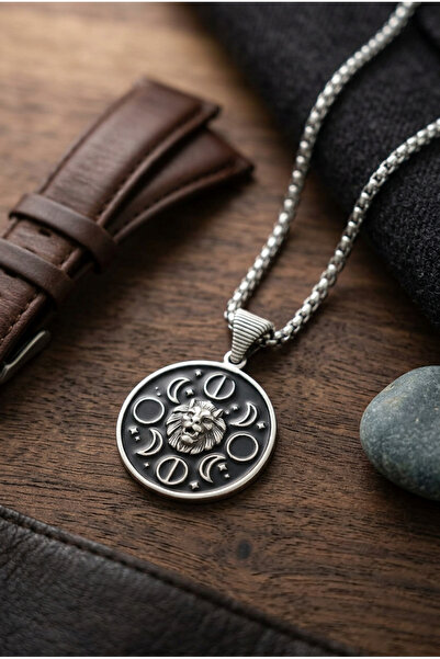 Velcari Minimalist Style Stainless Steel Men's Necklace with Lion Figure