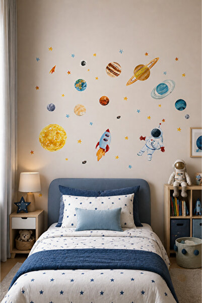 kutuTR Uzay Temalı Çocuk Odası Duvar Sticker Seti – 50x100 cm