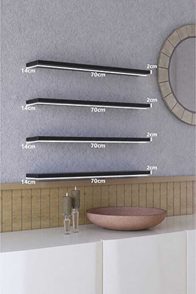 yankı-byeg 70 Cm 4lü Mat Siyah Mdf Uçan Duvar Rafı Gizli Bağlantı Kitaplık