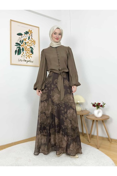 ARZU SEMA Mirna Etek Desen Gömlek Takım