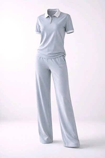 NWC Olivi̇a Gray Double Set Palazzo Compact Fabric Modal Fabric Trousers Set ...