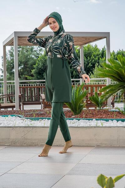 Ruko Maio Full Covered Hijab Swimsuit Khaki Green Zippered Long Sleeve C2T2N2...