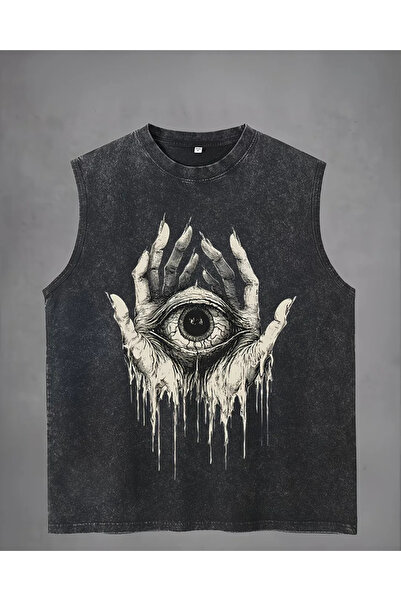 1blood Κοσμικό Μάτι Unisex Vintage Παλαιωμένο Πλυμένο Αθλητικό Μπλουζάκι