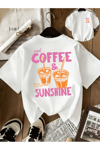 one button Tricou supradimensionat premium cu imprimeu Cafea cu gheață și Soare