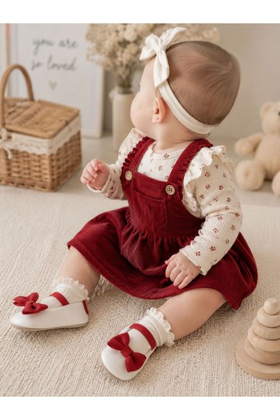 Che Sara Baby First Step Shoes Fabric Orthopedic Non-Slip Bottom Sole with Bow and Velcro Tape Zest Model