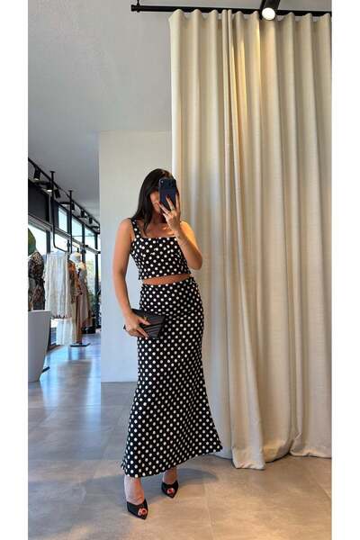 codudem Polka Dot Crop Skirt Summer Stylish Top and Bottom Set